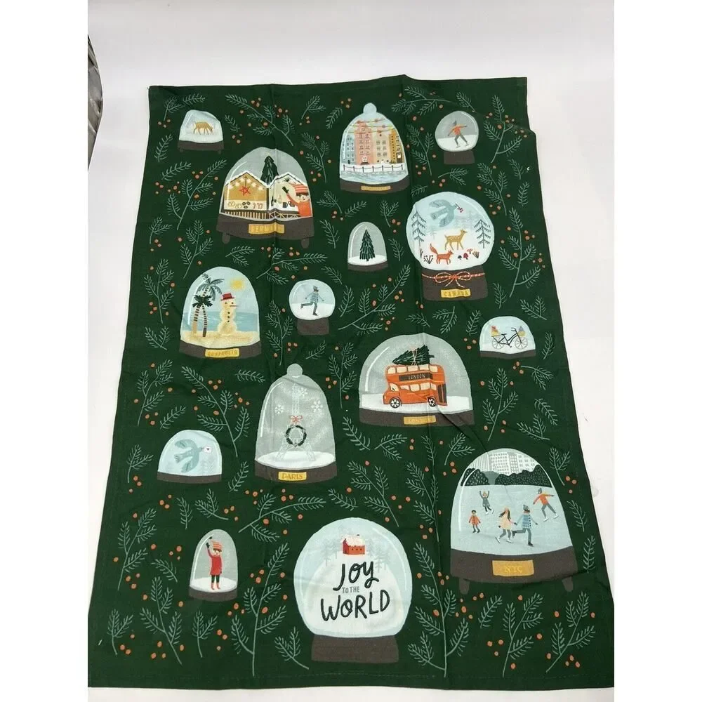 Anthropologie Joy To The World Dish Towel 28” x 21” Christmas Holiday Set Of 3